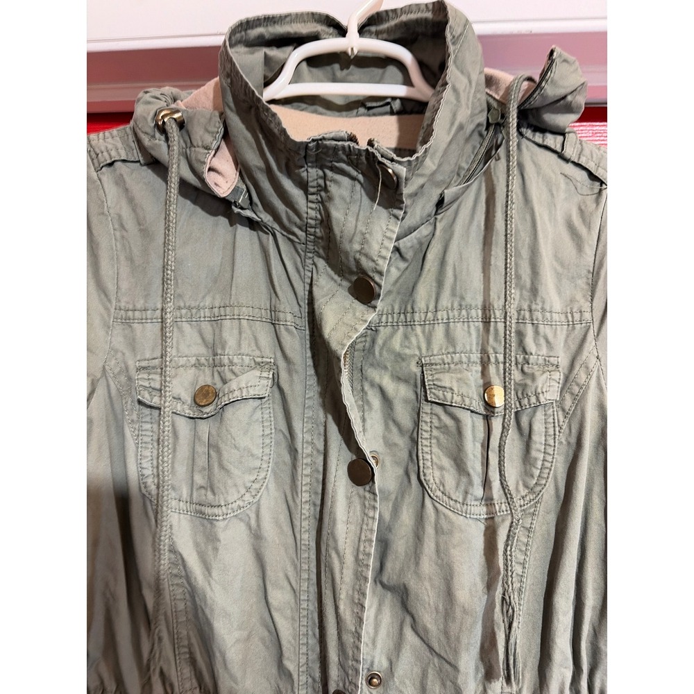 YMI Vintage Utility Field Jacket Olive Green Hooded Drawstring Waist Womens M - Picture 2 of 7